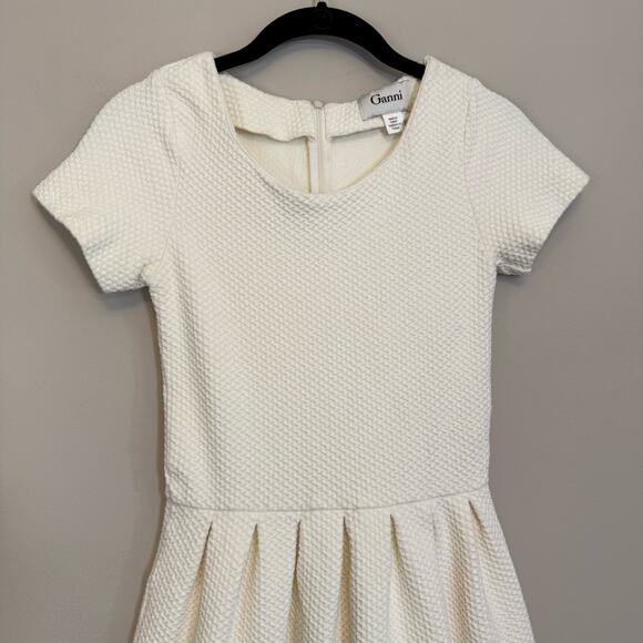 Anthropologie Ganni Textured Mini Dress Women S Cream Fit & Flare Short Sleeve - Picture 3 of 11